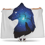 Night Forest Wolf Spirit Print Hooded Blanket