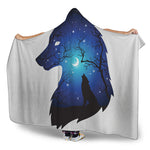 Night Forest Wolf Spirit Print Hooded Blanket