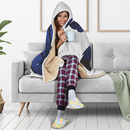 Night Forest Wolf Spirit Print Hooded Blanket