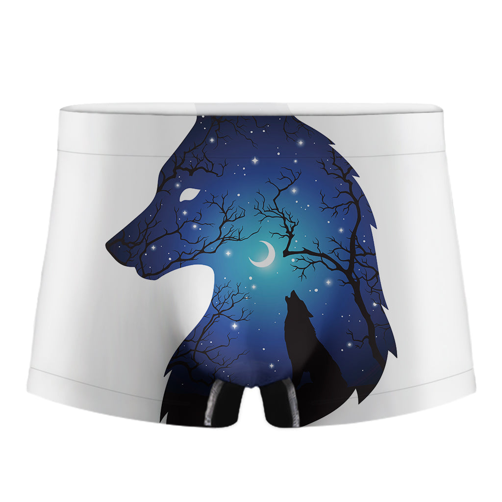 Night Forest Wolf Spirit Print Men's Boxer Briefs