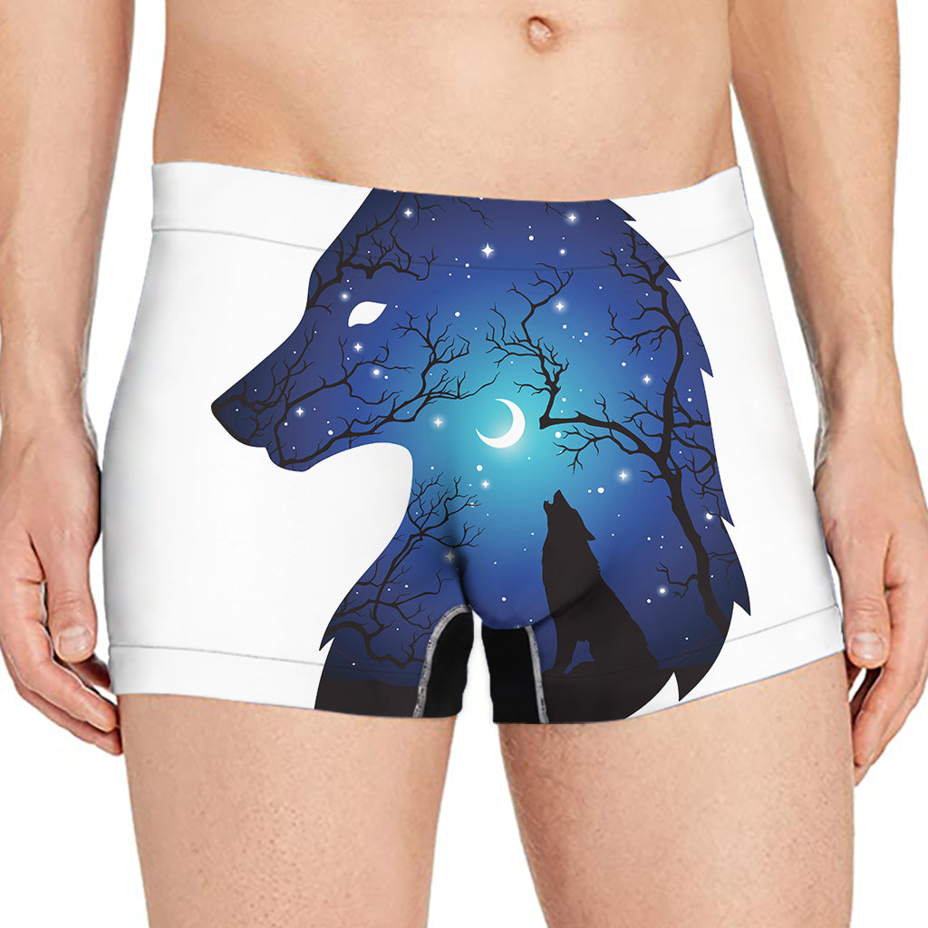 Night Forest Wolf Spirit Print Men's Boxer Briefs
