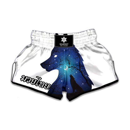 Night Forest Wolf Spirit Print Muay Thai Boxing Shorts