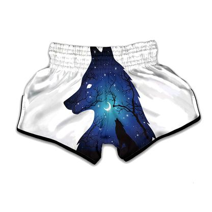Night Forest Wolf Spirit Print Muay Thai Boxing Shorts