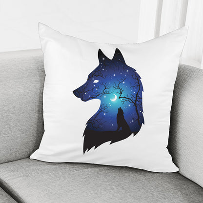 Night Forest Wolf Spirit Print Pillow Cover
