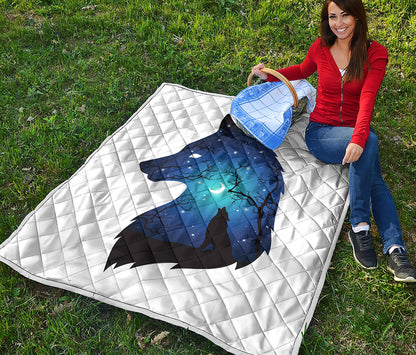 Night Forest Wolf Spirit Print Quilt