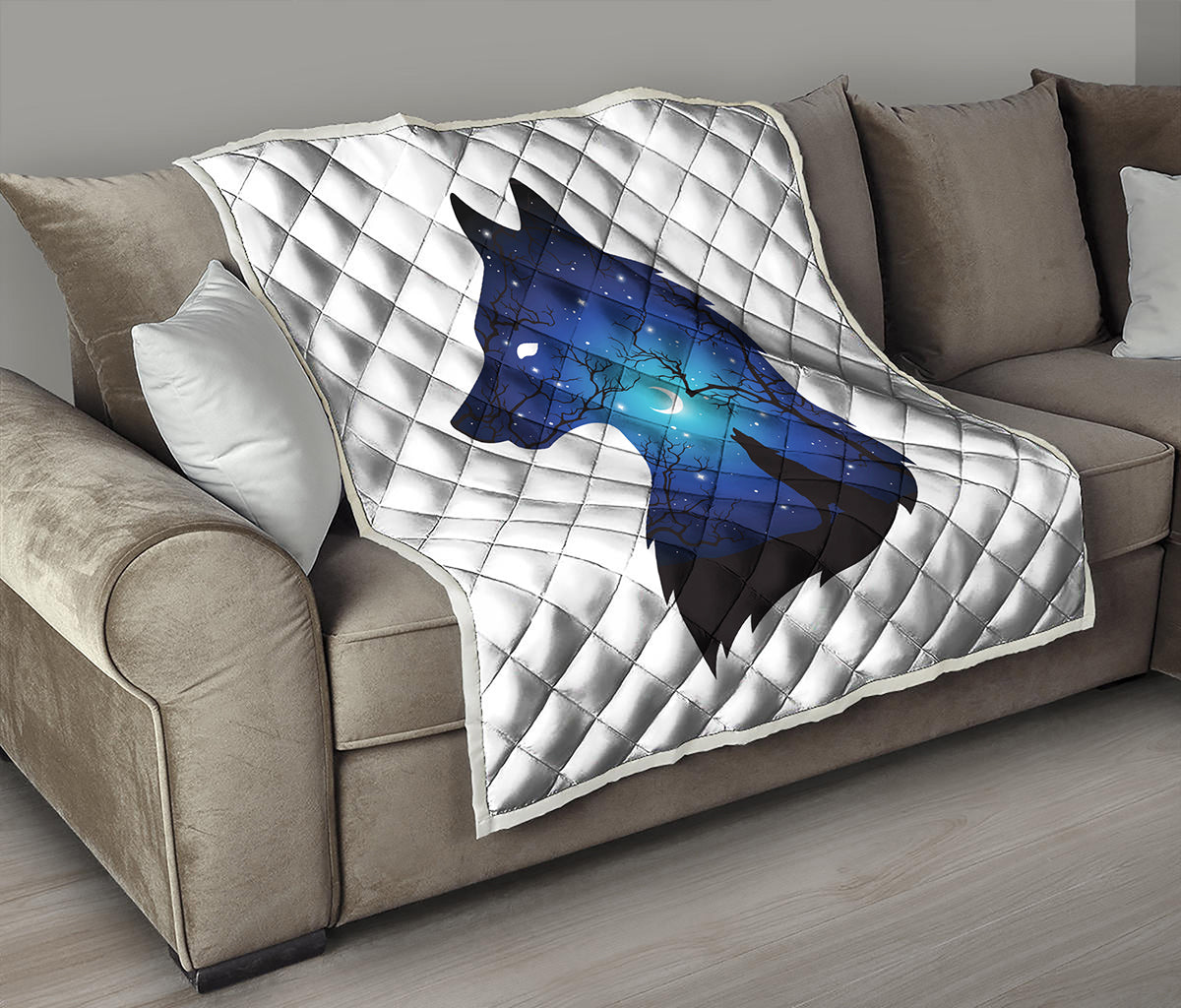 Night Forest Wolf Spirit Print Quilt