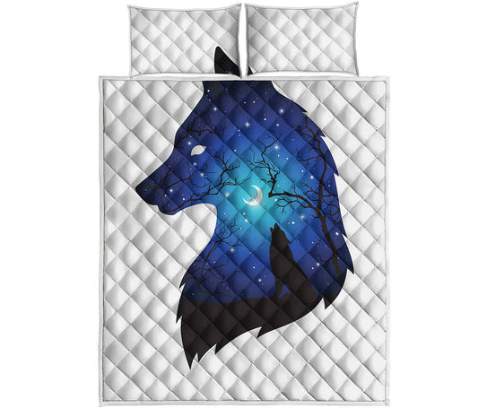 Night Forest Wolf Spirit Print Quilt Bed Set