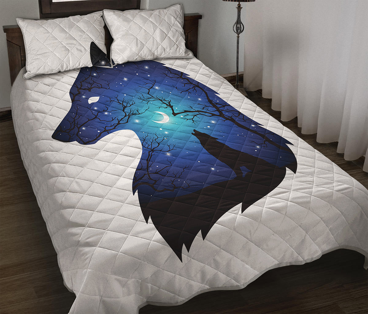 Night Forest Wolf Spirit Print Quilt Bed Set