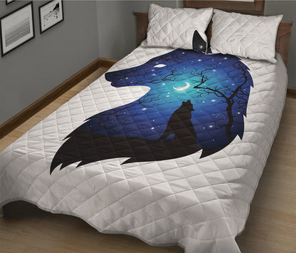 Night Forest Wolf Spirit Print Quilt Bed Set