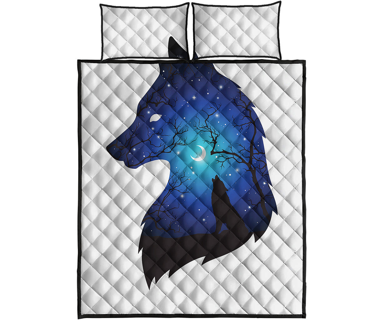 Night Forest Wolf Spirit Print Quilt Bed Set