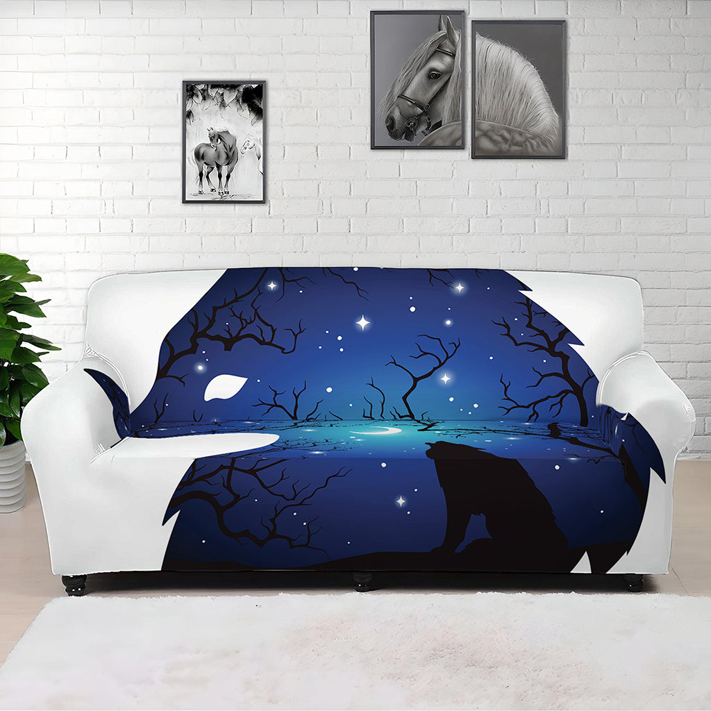 Night Forest Wolf Spirit Print Sofa Cover
