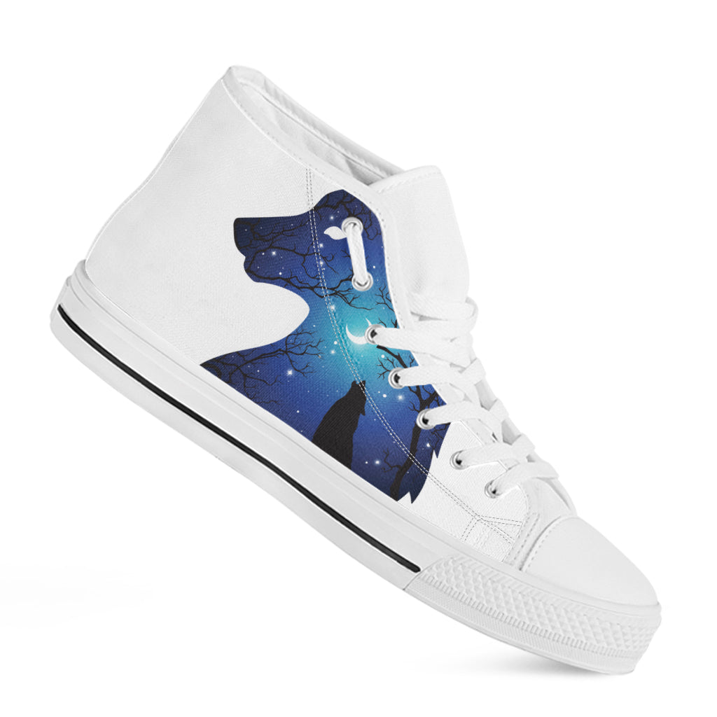 Night Forest Wolf Spirit Print White High Top Shoes