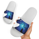 Night Forest Wolf Spirit Print White Slide Sandals