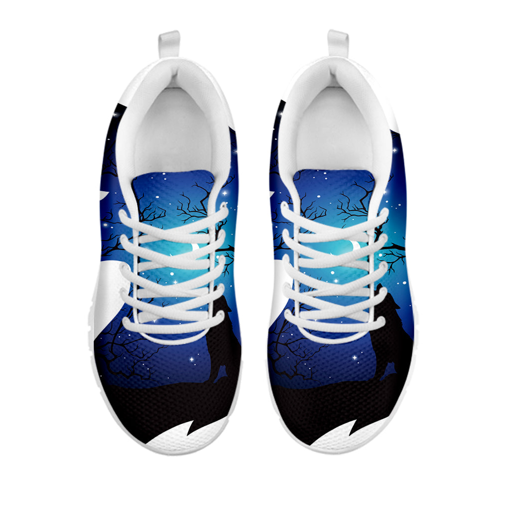 Night Forest Wolf Spirit Print White Sneakers