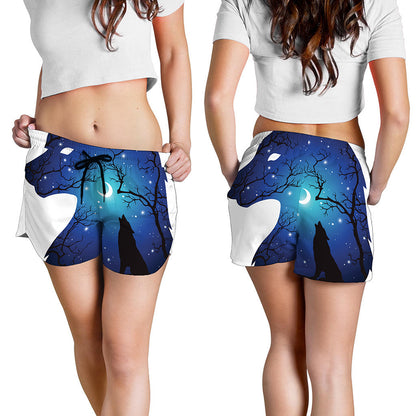 Night Forest Wolf Spirit Print Women's Shorts