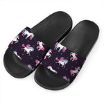 Night Girly Unicorn Pattern Print Black Slide Sandals