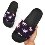 Night Girly Unicorn Pattern Print Black Slide Sandals