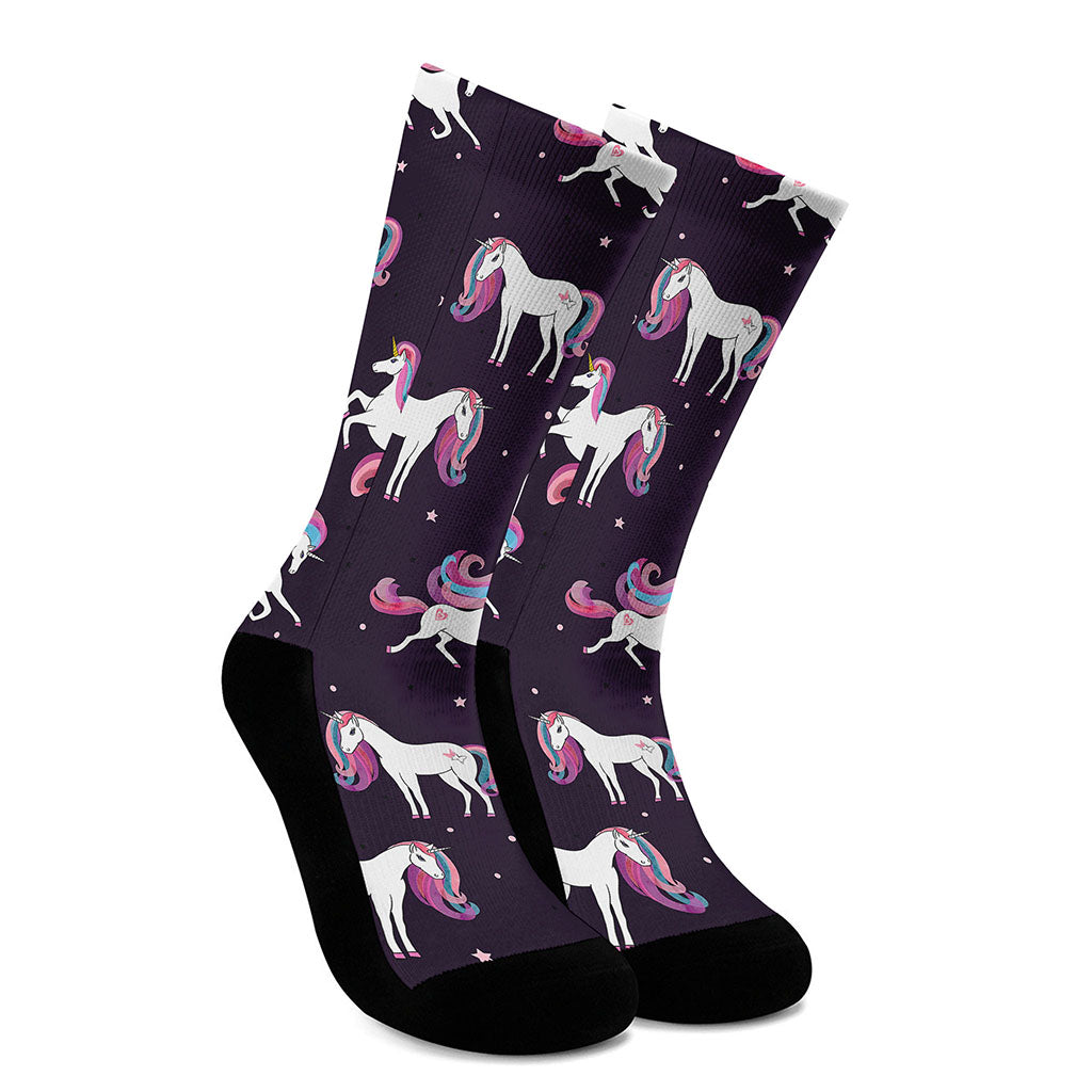 Night Girly Unicorn Pattern Print Crew Socks