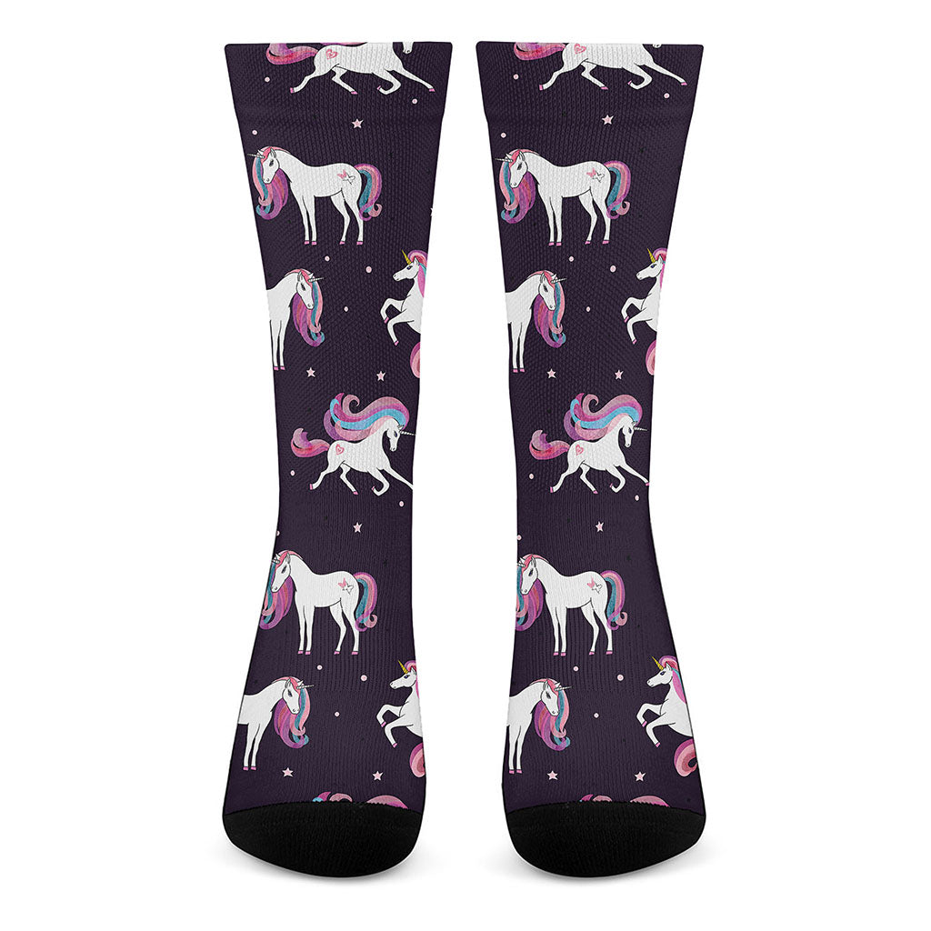 Night Girly Unicorn Pattern Print Crew Socks