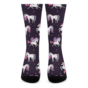 Night Girly Unicorn Pattern Print Crew Socks