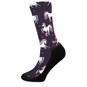 Night Girly Unicorn Pattern Print Crew Socks