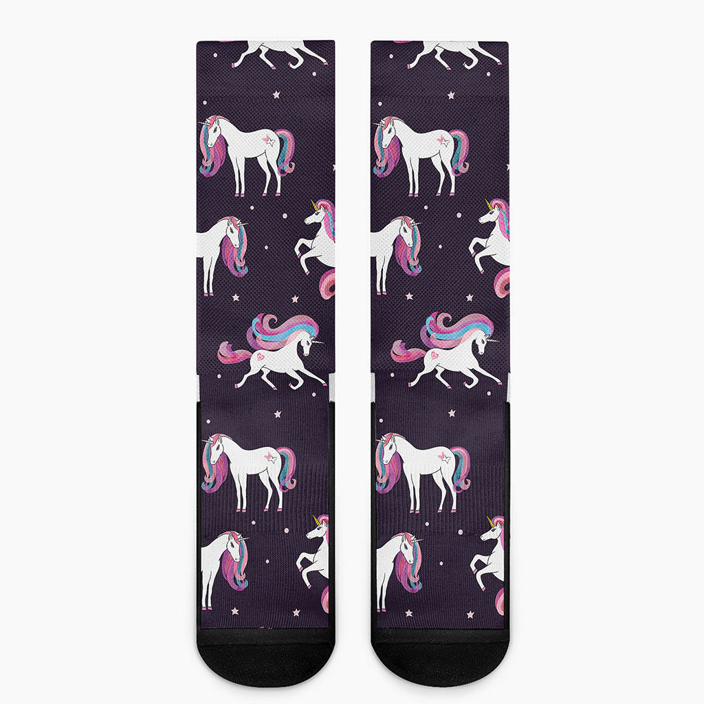 Night Girly Unicorn Pattern Print Crew Socks