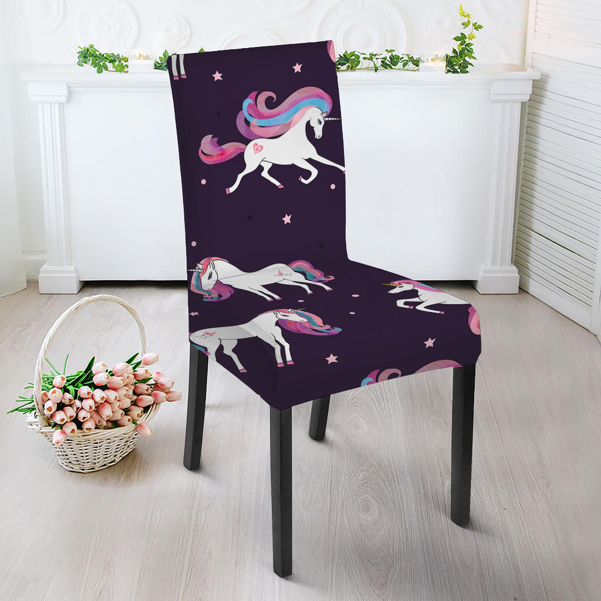Night Girly Unicorn Pattern Print Dining Chair Slipcover