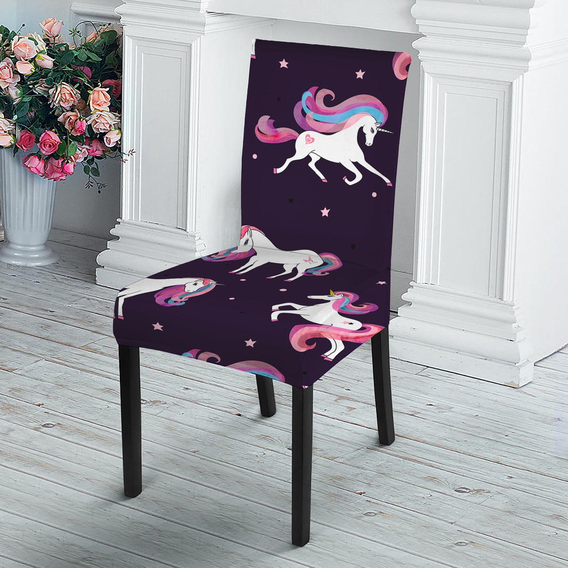 Night Girly Unicorn Pattern Print Dining Chair Slipcover