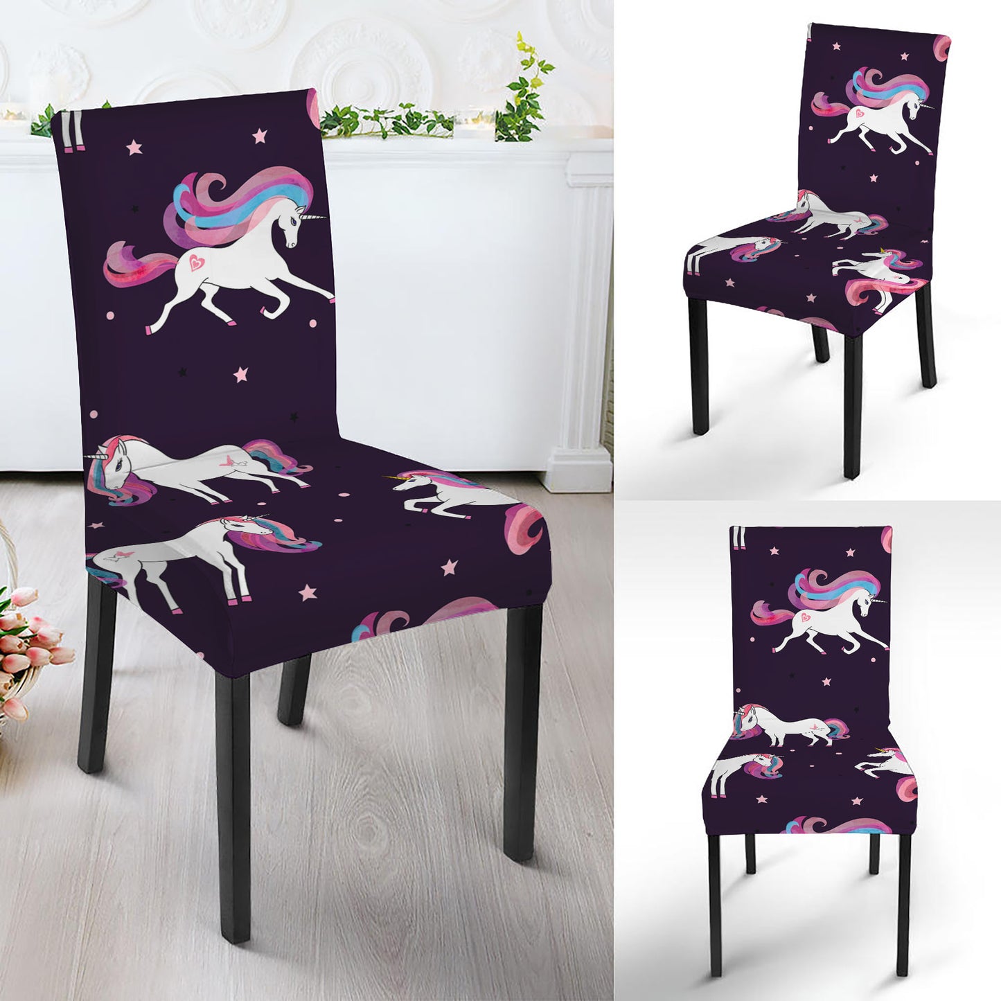 Night Girly Unicorn Pattern Print Dining Chair Slipcover