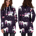 Night Girly Unicorn Pattern Print Hoodie Dress GearFrost