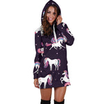 Night Girly Unicorn Pattern Print Hoodie Dress GearFrost
