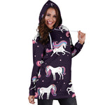 Night Girly Unicorn Pattern Print Hoodie Dress GearFrost