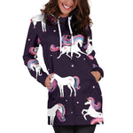 Night Girly Unicorn Pattern Print Hoodie Dress GearFrost