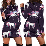Night Girly Unicorn Pattern Print Hoodie Dress GearFrost