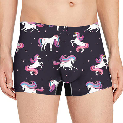 Night Girly Unicorn Pattern Print Men's Boxer Briefs