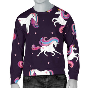 Night Girly Unicorn Pattern Print Men's Crewneck Sweatshirt GearFrost