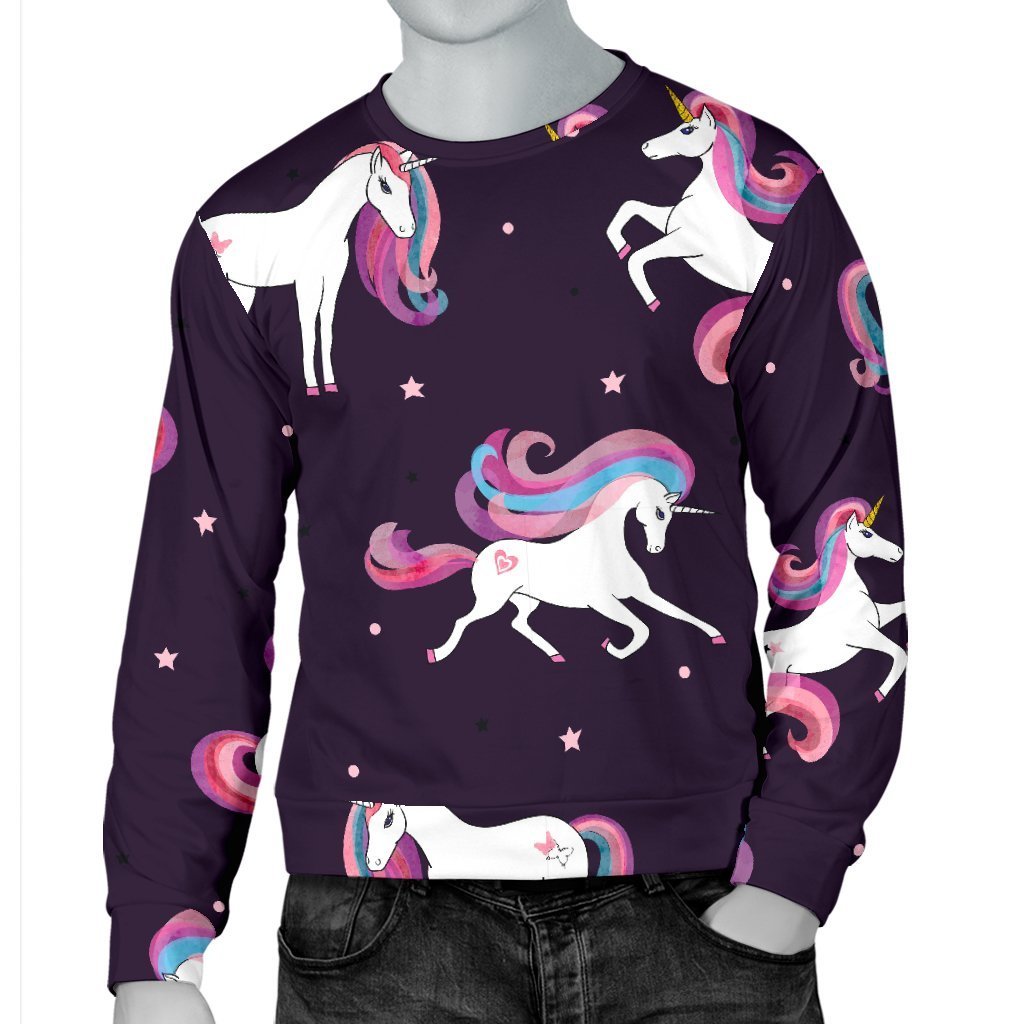 Night Girly Unicorn Pattern Print Men's Crewneck Sweatshirt GearFrost