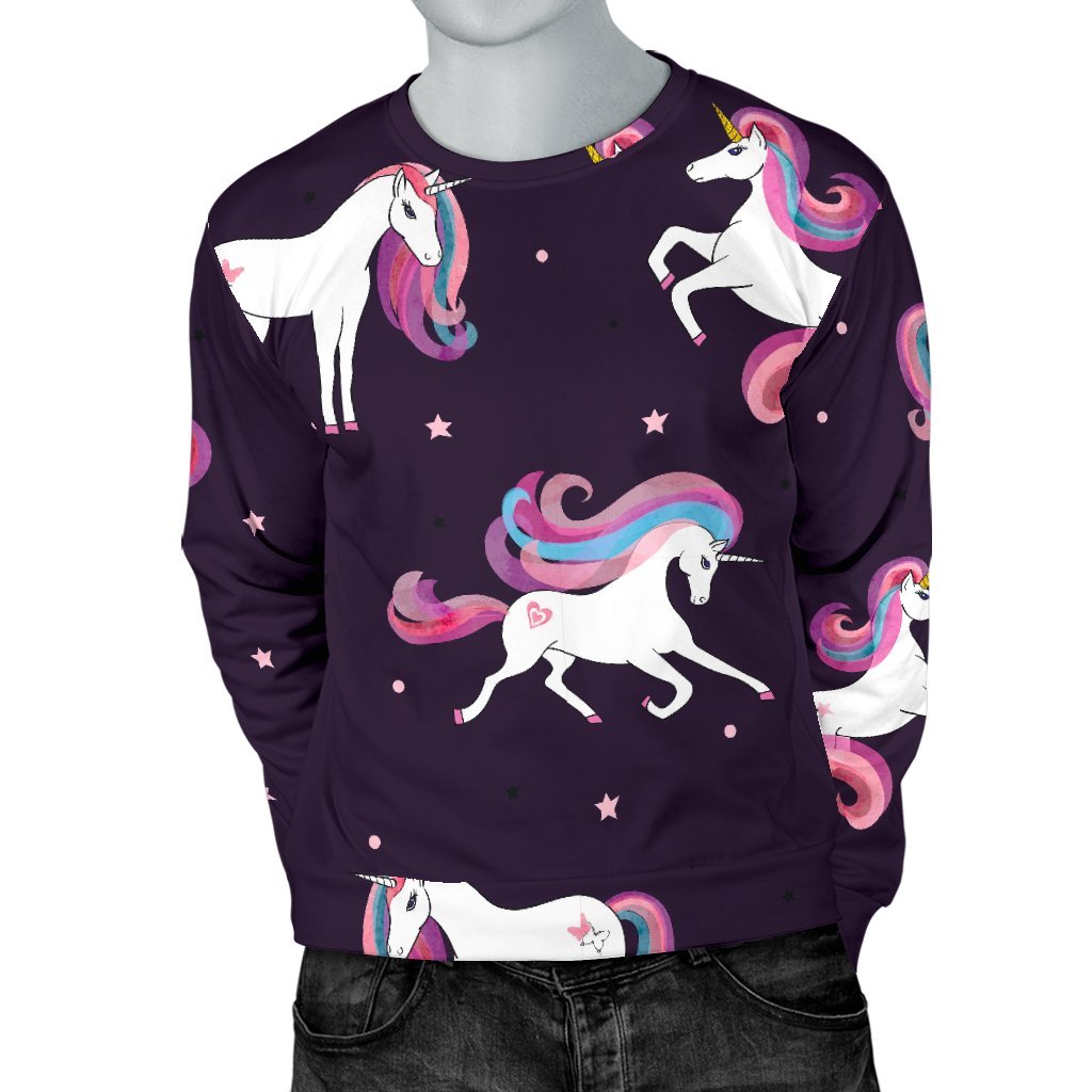 Night Girly Unicorn Pattern Print Men's Crewneck Sweatshirt GearFrost