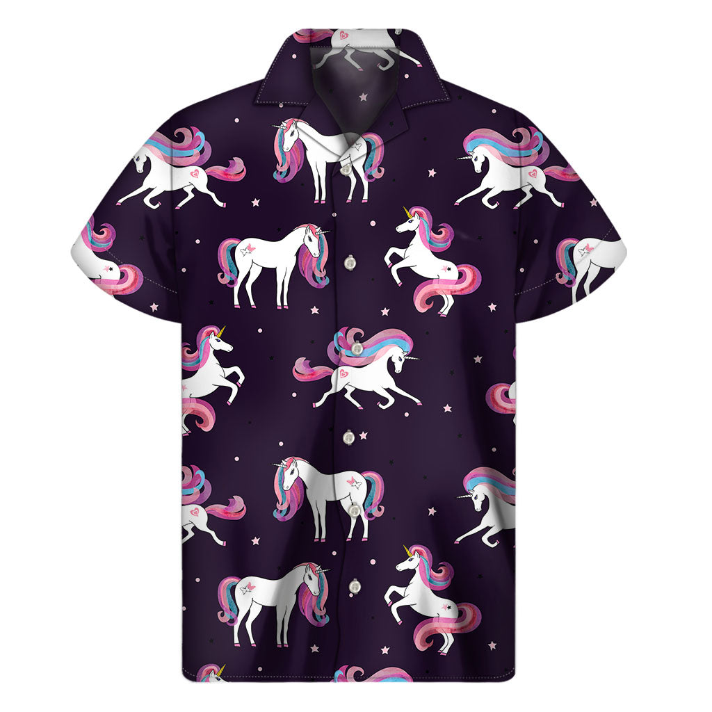 Night Girly Unicorn Pattern Print Men's Short Sleeve Shirt