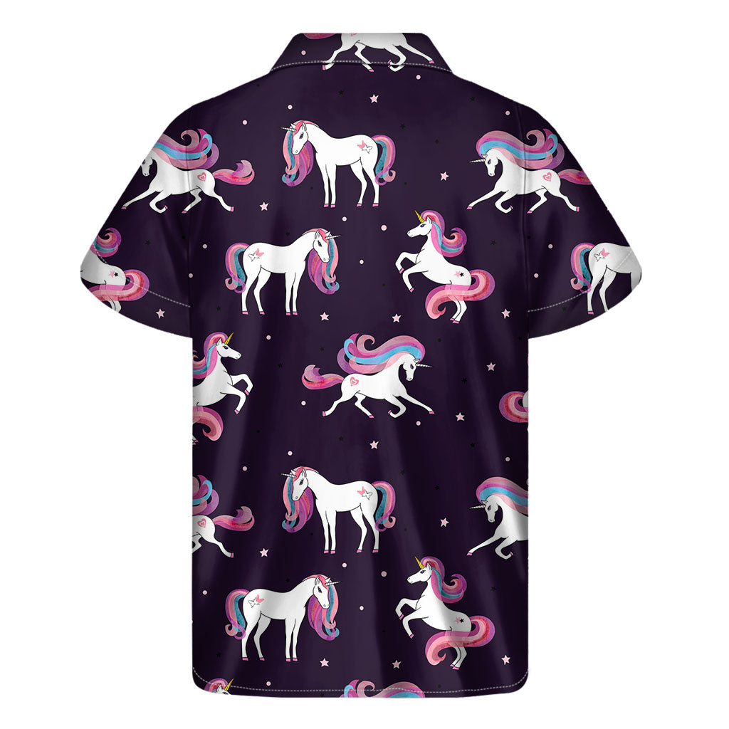 Night Girly Unicorn Pattern Print Men's Short Sleeve Shirt
