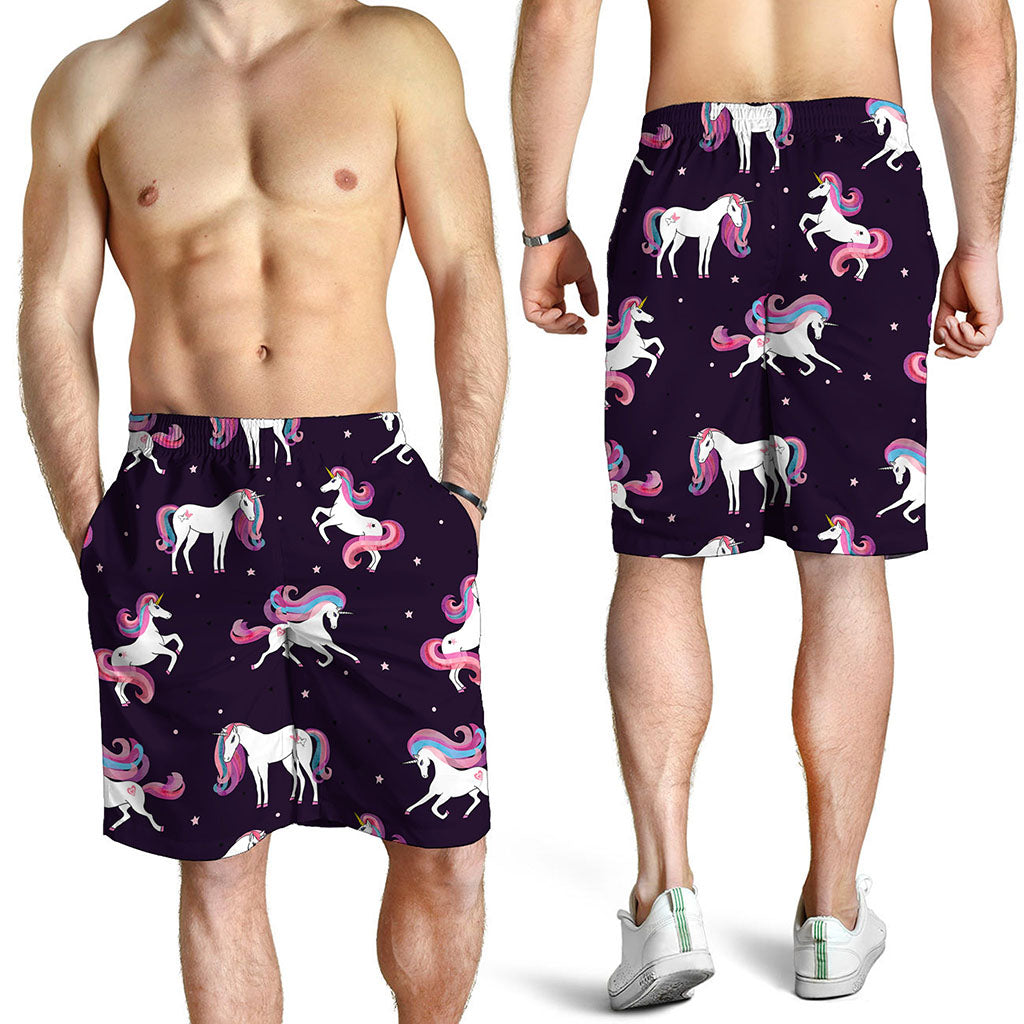 Night Girly Unicorn Pattern Print Men's Shorts
