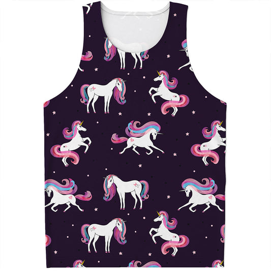 Night Girly Unicorn Pattern Print Men's Tank Top