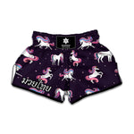 Night Girly Unicorn Pattern Print Muay Thai Boxing Shorts