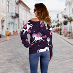 Night Girly Unicorn Pattern Print Off Shoulder Sweatshirt GearFrost