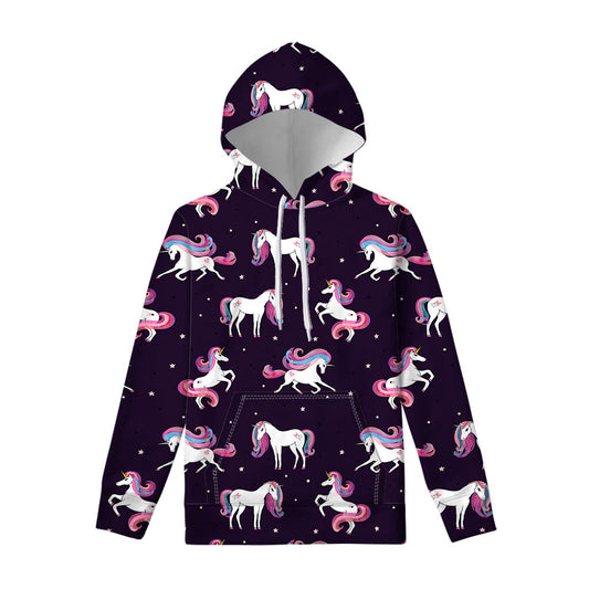 Night Girly Unicorn Pattern Print Pullover Hoodie