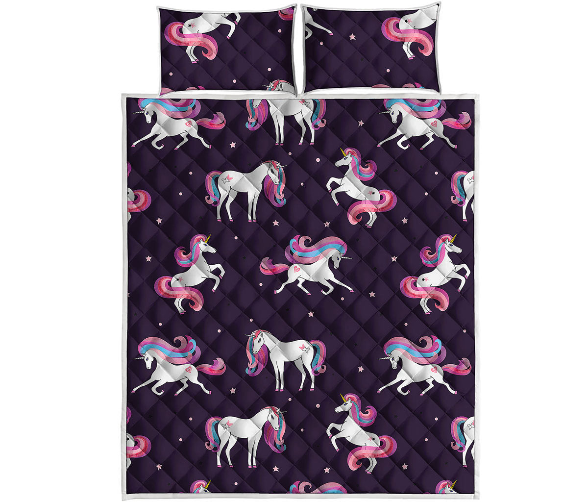 Night Girly Unicorn Pattern Print Quilt Bed Set