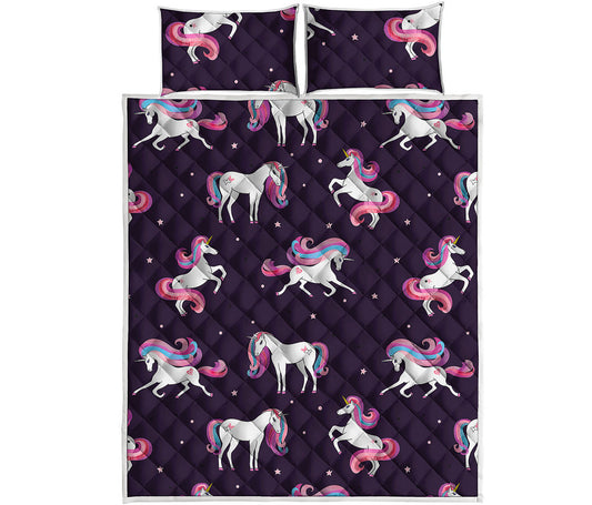 Night Girly Unicorn Pattern Print Quilt Bed Set