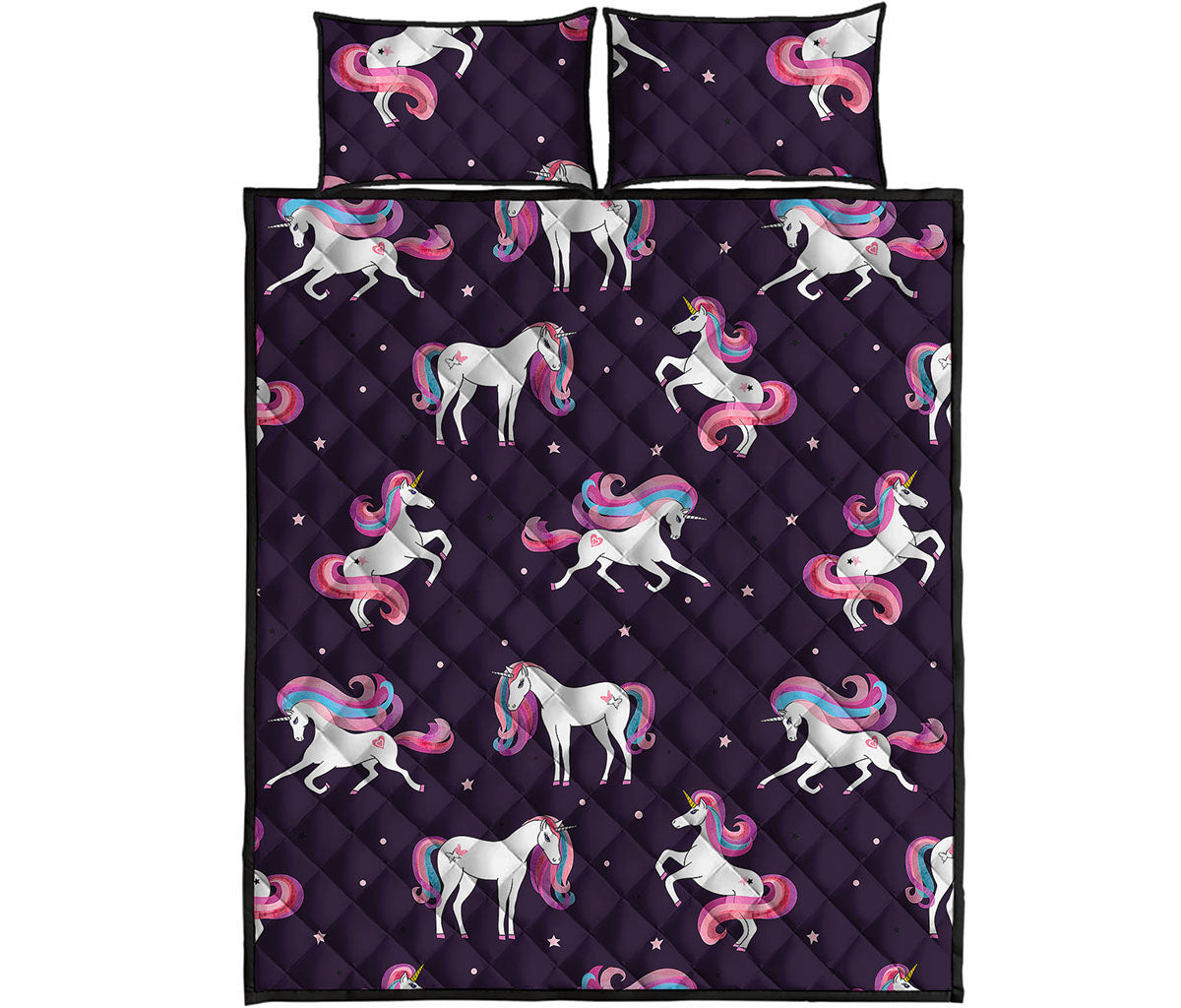 Night Girly Unicorn Pattern Print Quilt Bed Set