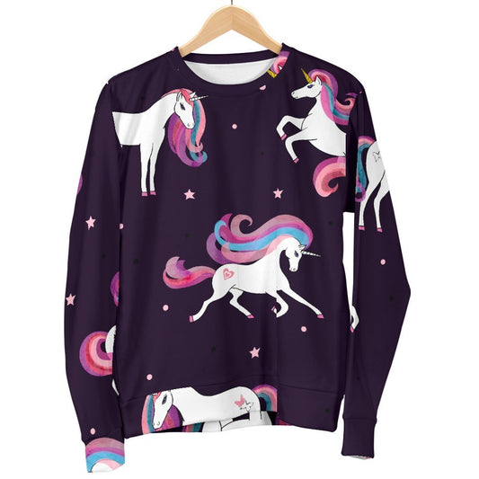 Night Girly Unicorn Pattern Print Women's Crewneck Sweatshirt GearFrost