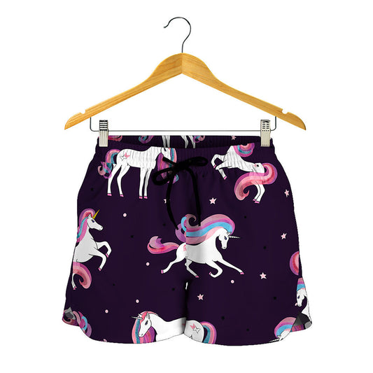 Night Girly Unicorn Pattern Print Women's Shorts